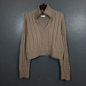 Sablyn L women oversized tan Cropped Knit Sweater cashmere/linen/cotton